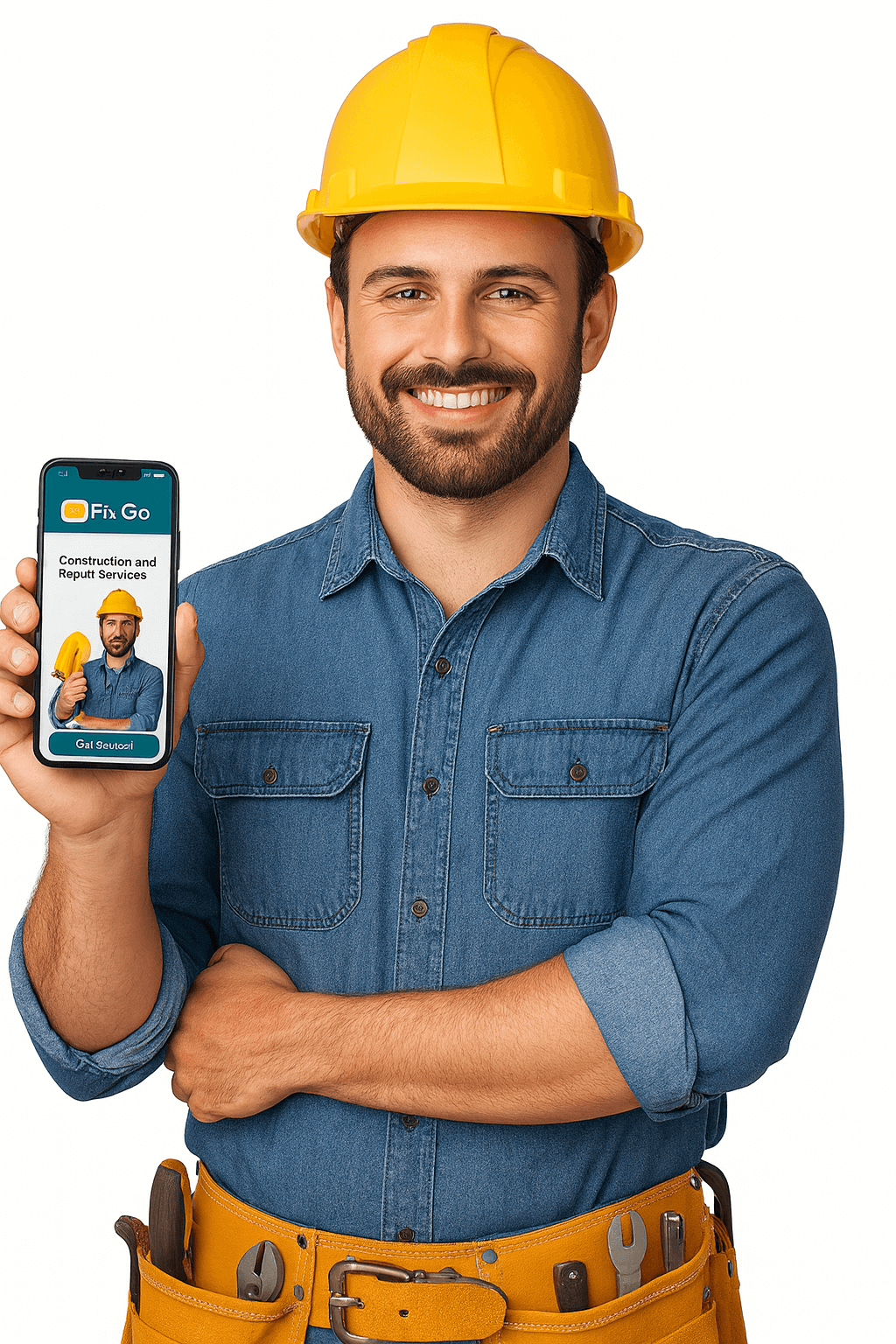 Trabajador mostrando la app FixGo
